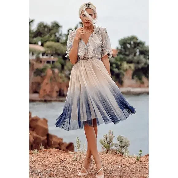 CHICWISH We Know It All Gradient Pleated Mesh Tulle Dress Women's Size Small NWT - Picture 9 of 10